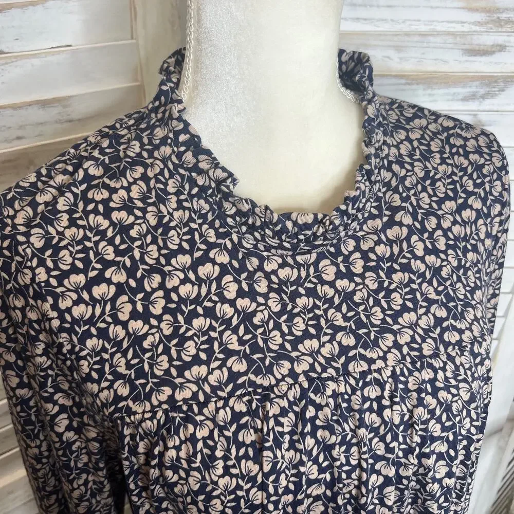 BODEN Women's 10R Long Sleeve Belted Shift Ditsy Floral Dress Beige Black Retro - Picture 6 of 15